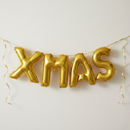 XMAS Gold Letter Balloons as Bunting