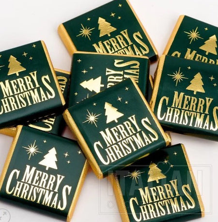 Merry Christmas Tree Foil Neapolitan Square Chocolates - 5g - Each