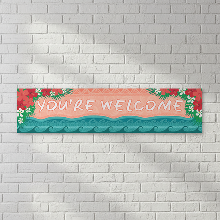 You're Welcome Moana Banner on White Brick Wall