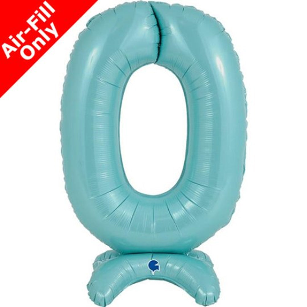 Pastel Blue Number 0 Standup Foil Balloon - 25" - No Helium Required!