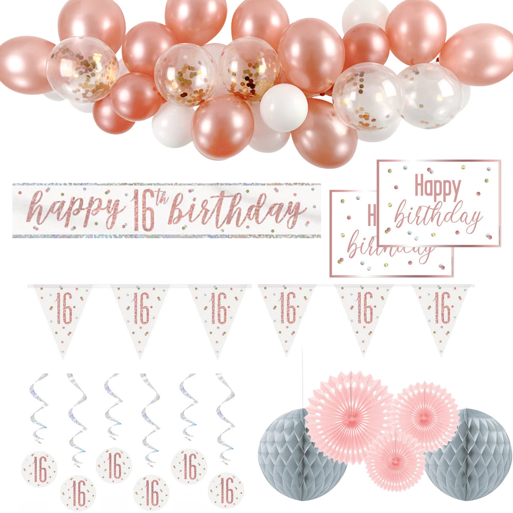 16th Birthday Rose Gold Glitz Decoration Pack