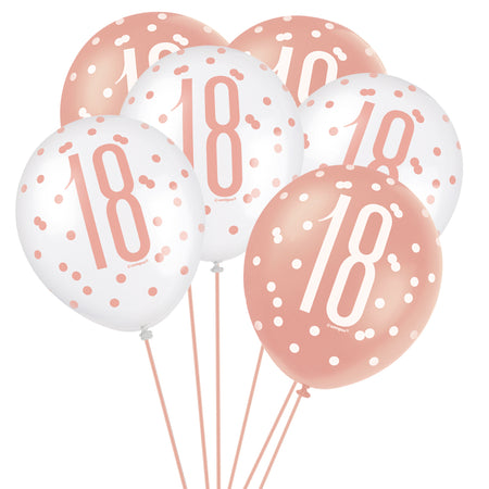 Birthday Glitz Rose Gold 18th Pearlised Latex Balloons - 12