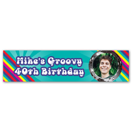 1970's Disco Ball Personalised Photo Banner Party Decoration - 1.2m