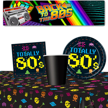 Totally 80's Party Tableware Pack For 8 With FREE Banner!
