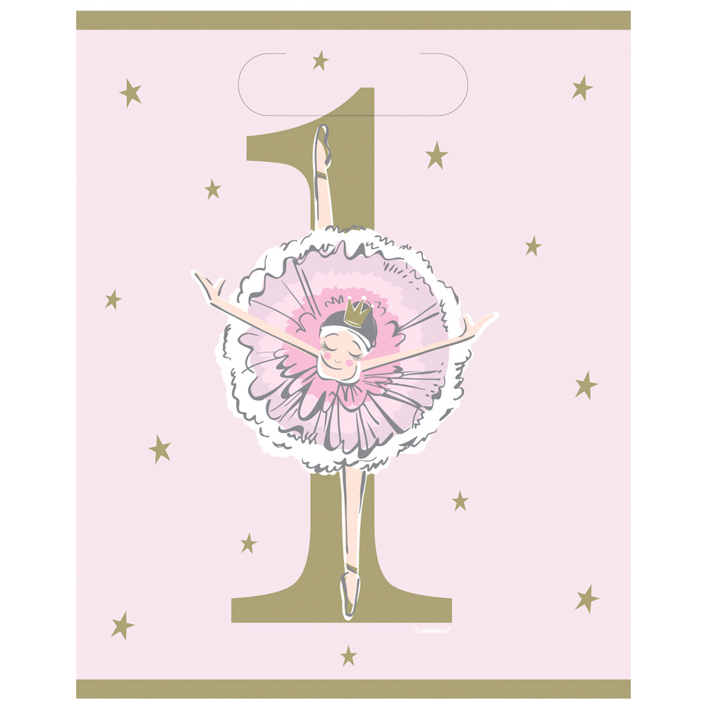 Pink and Gold 1st Birthday Ballerina Party Bags - Pack of 8