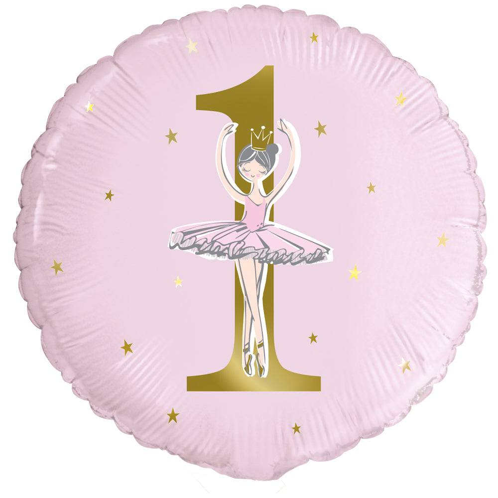 Pink and Gold 1st Birthday Ballerina Foil Balloon - 18"