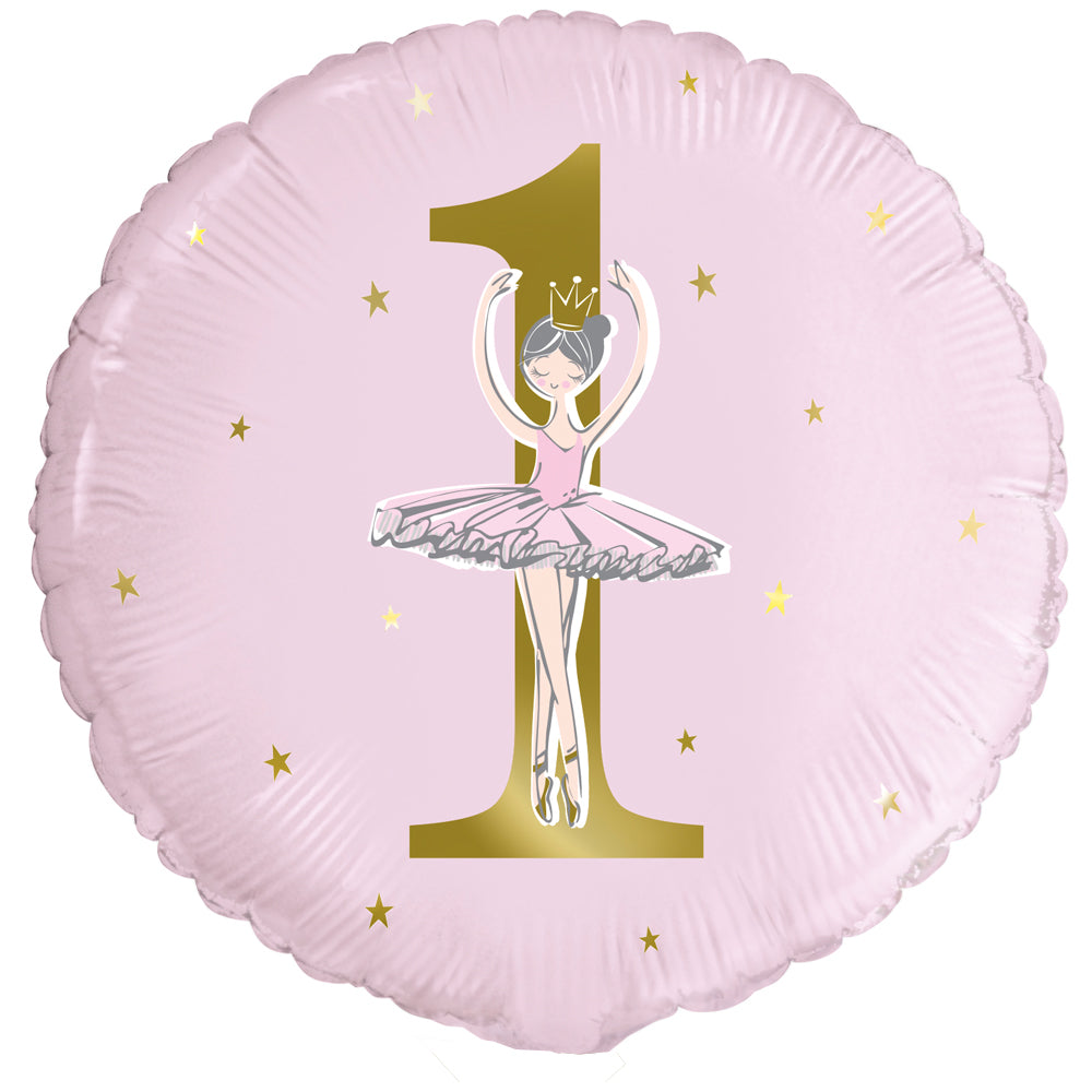 Pink and Gold 1st Birthday Ballerina Foil Balloon - 18"
