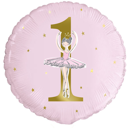 Pink and Gold 1st Birthday Ballerina Foil Balloon - 18