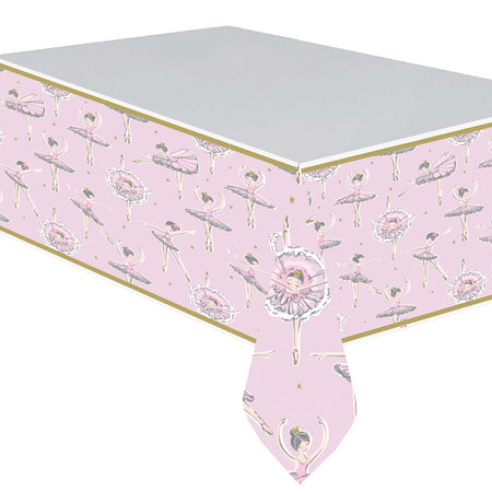 Pink and Gold 1st Birthday Ballerina Table Cloth - 137cm x 213cm