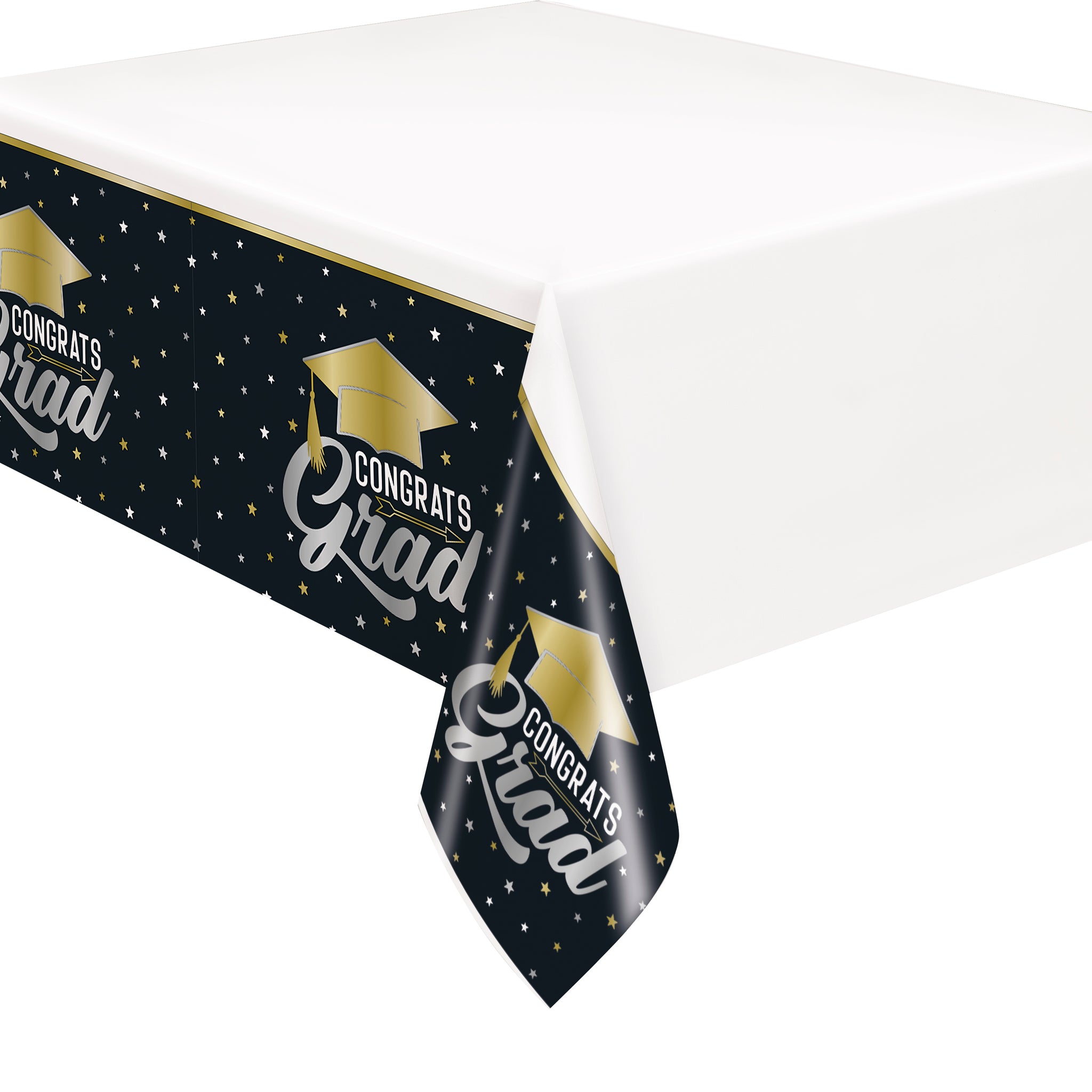 Stars & Caps Graduation Plastic Table Cover - 54" x 84"