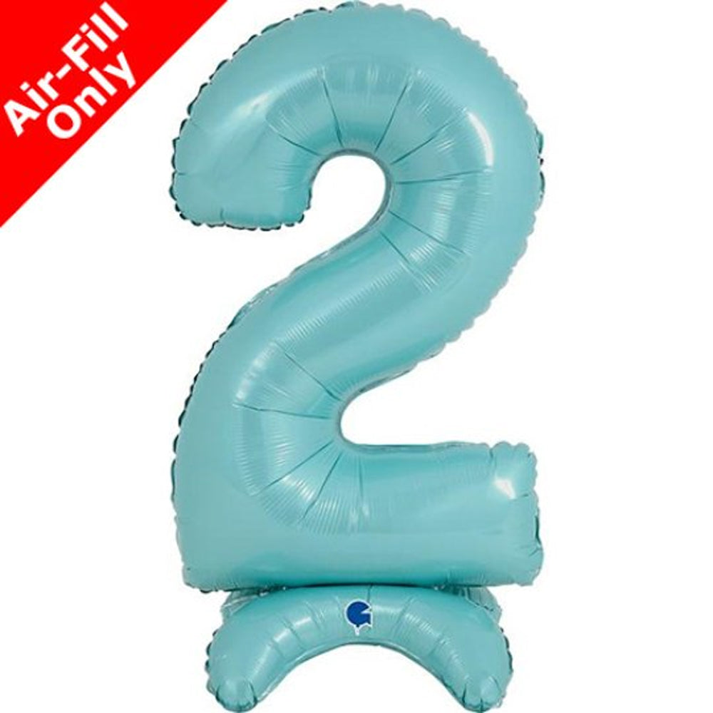 Pastel Blue Number 2 Standup Foil Balloon - 25" - No Helium Required!