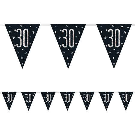 Birthday Glitz Black & Silver 30th Flag Bunting