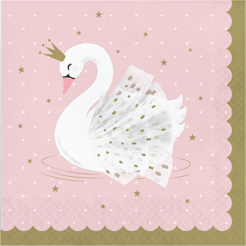 Stylish Swan Party Paper Napkins - 33cm - Pack of 16