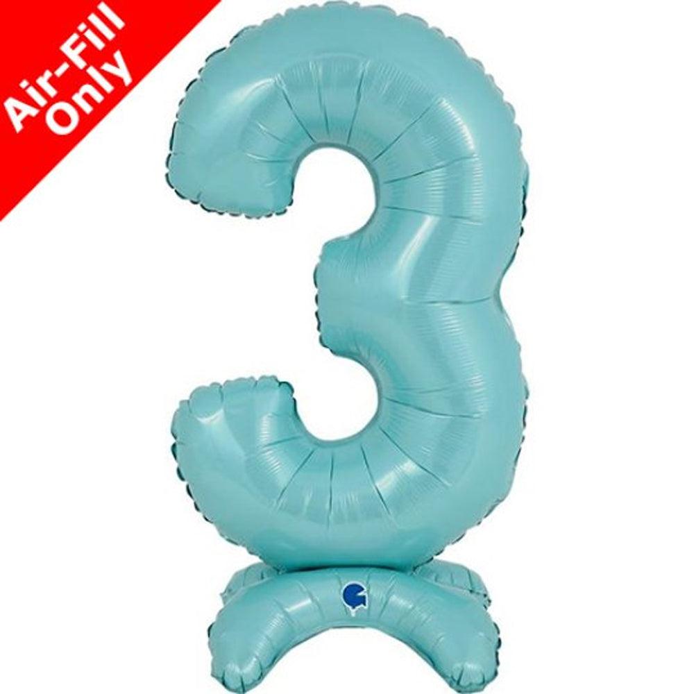 Pastel Blue Number 3 Standup Foil Balloon - 25" - No Helium Required!