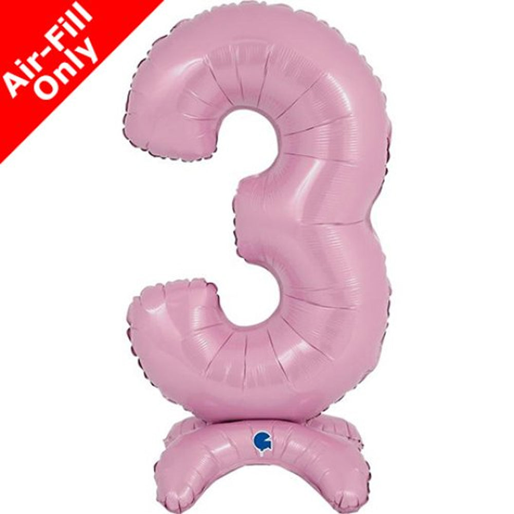Pastel Pink Number 3 Standup Foil Balloon - 25" - No Helium Required!