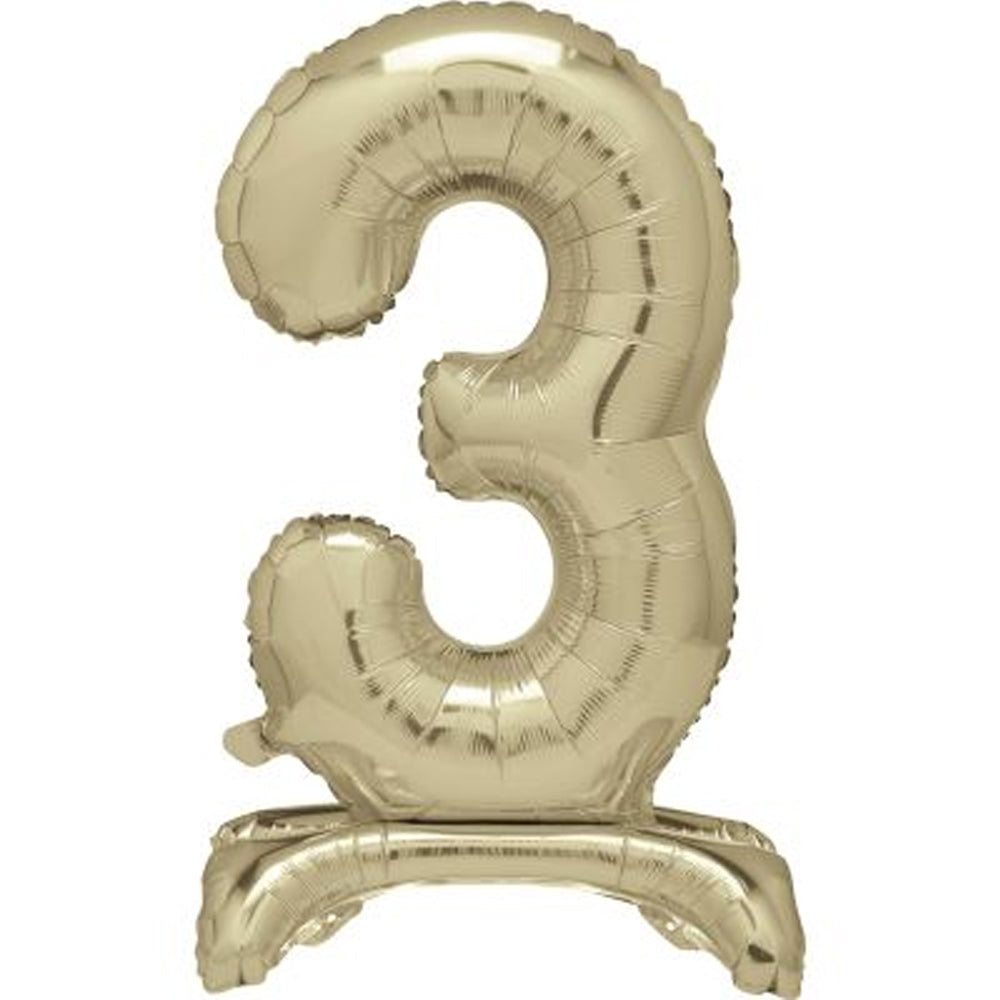Gold Number 3 Standing Foil Balloon - No Helium Required - 30"