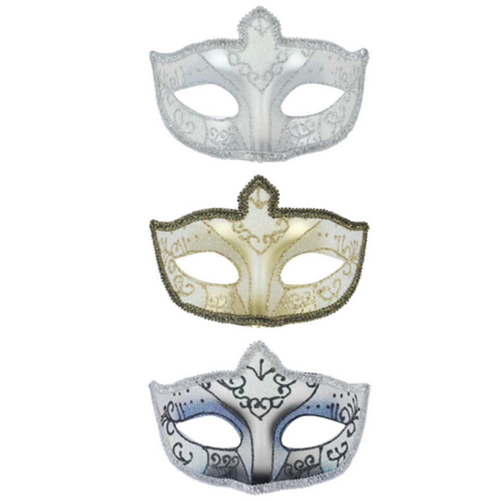 Glitter Eye Masks with Glitter Trim - 3 Assorted Colours - Each