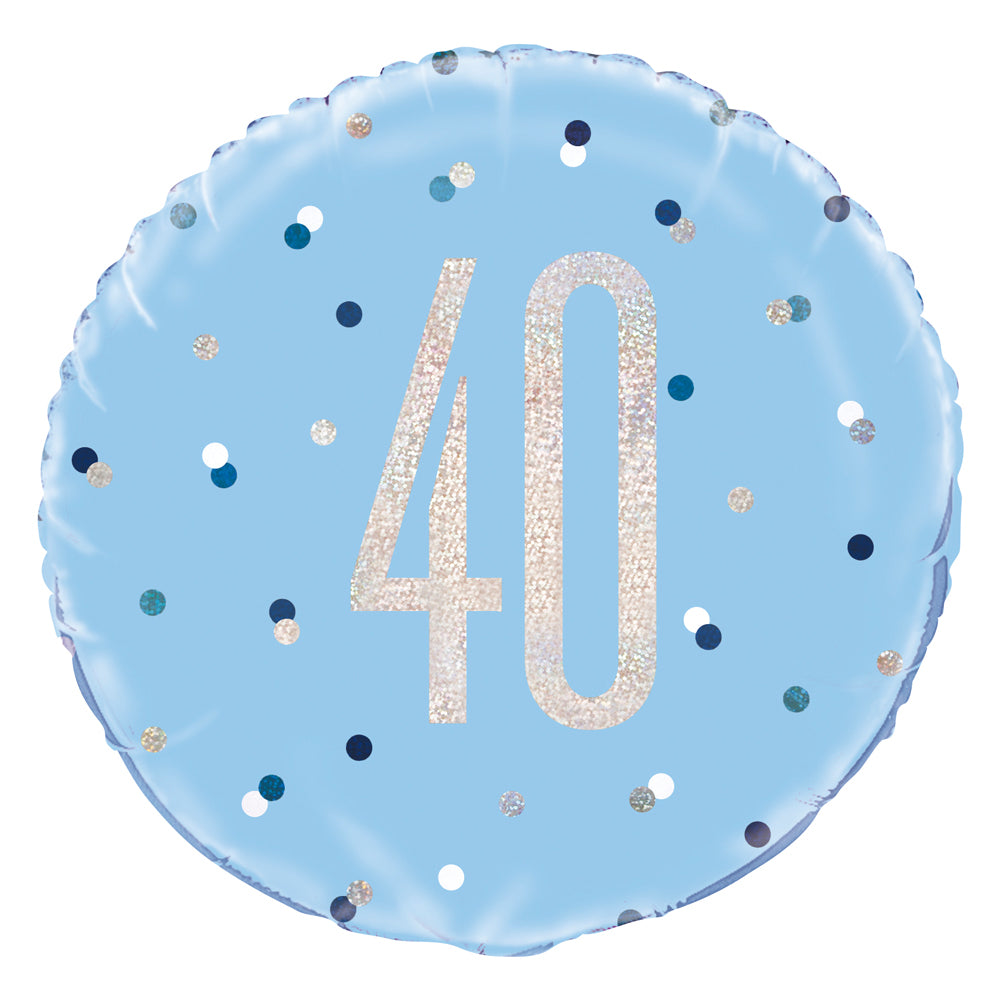 Birthday Glitz Blue 40th Prismatic Foil Balloon - 18"
