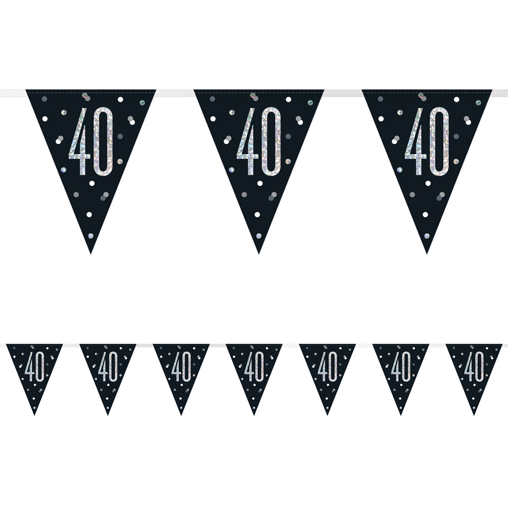 Birthday Glitz Black & Silver 40th Flag Bunting