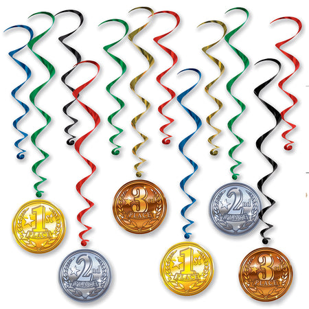 Award Medal Whirl Decorations - Pack of 12