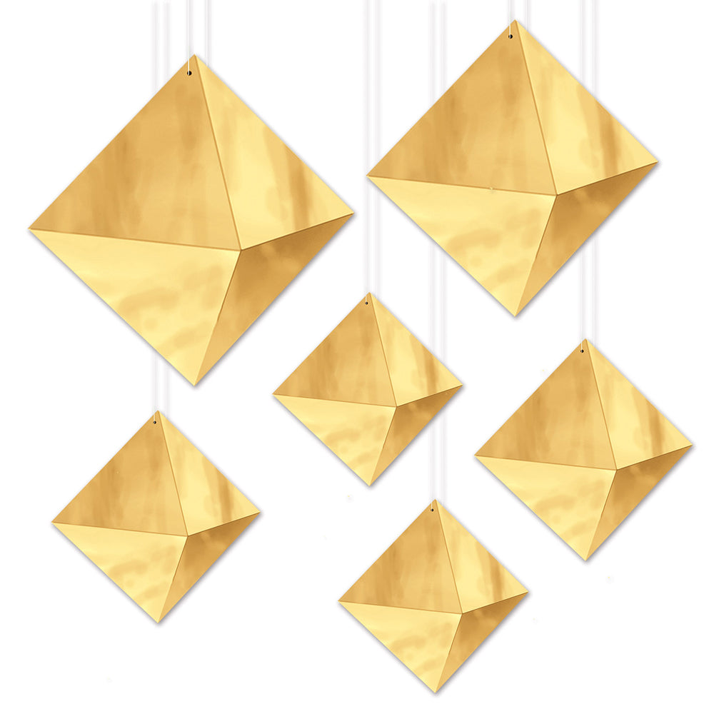 3-D Gold Foil Hanging Diamond Decorations - Pack of 6