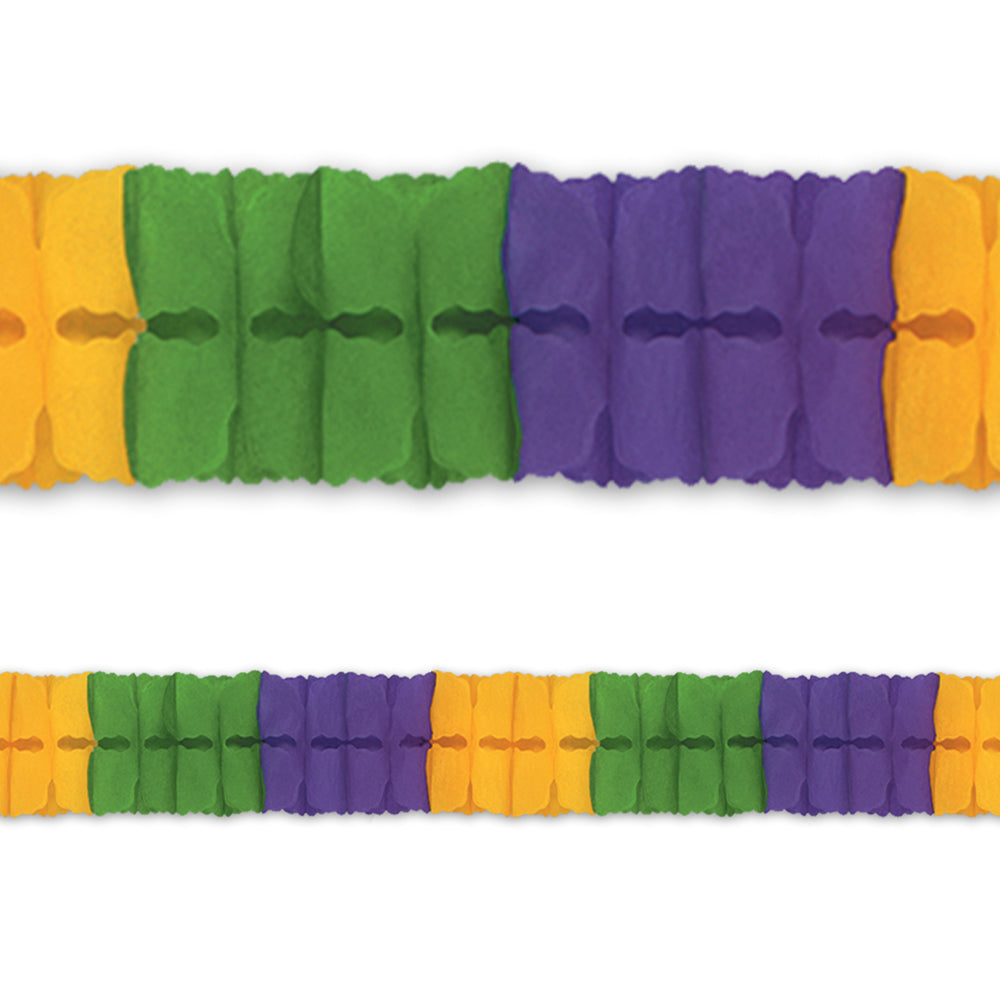 Green, Yellow & Purple Tissue Paper Garland - 4m