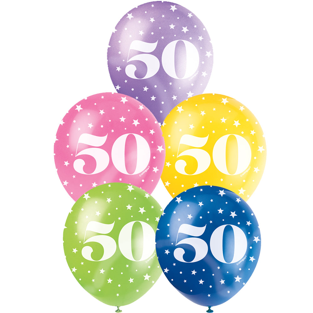 50th Birthday Latex Balloons 11" - Assorted - Pack of 5