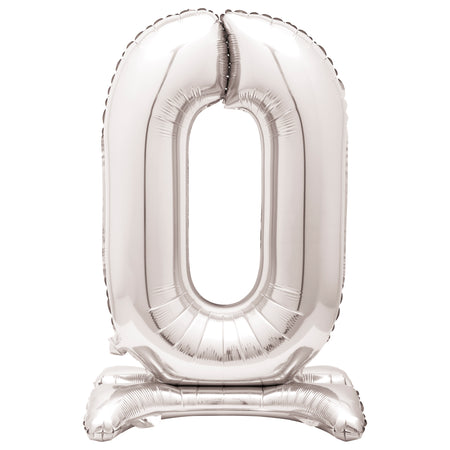 Silver Number 0 Standing Foil Balloon - No Helium Required! - 30