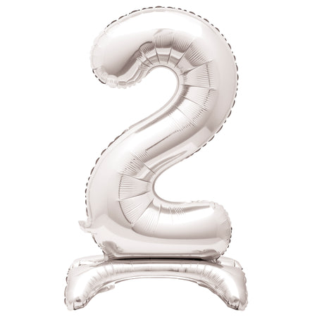 Silver Number 2 Standing Foil Balloon - No Helium Required! - 30
