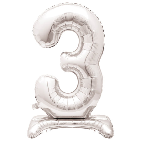 Silver Number 3 Standing Foil Balloon - No Helium Required! - 30
