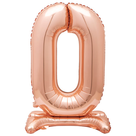 Rose Gold Number 0 Standing Foil Balloon - No Helium Required! - 30