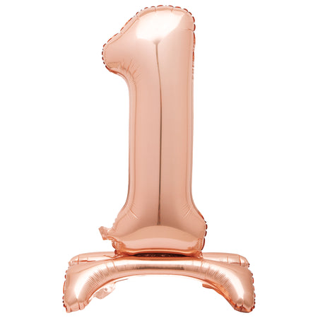 Rose Gold Number 1 Standing Foil Balloon - No Helium Required! - 30