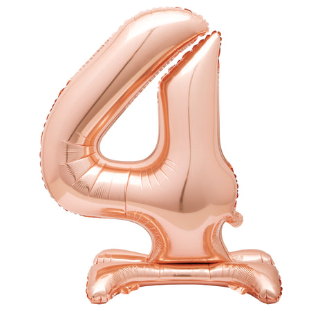 Rose Gold Number 4 Standing Foil Balloon - No Helium Required! - 30