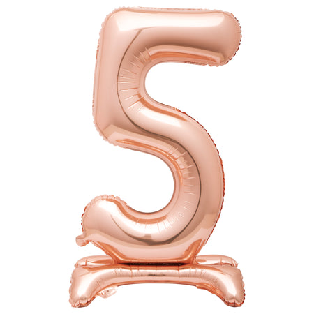 Rose Gold Number 5 Standing Foil Balloon - No Helium Required! - 30