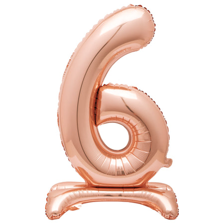 Rose Gold Number 6 Standing Foil Balloon - No Helium Required! - 30