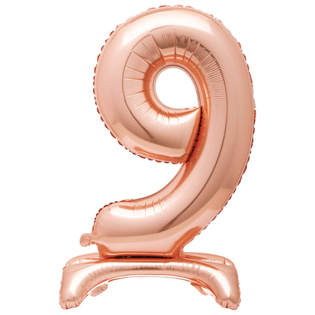 Rose Gold Number 9 Standing Foil Balloon - No Helium Required! - 30