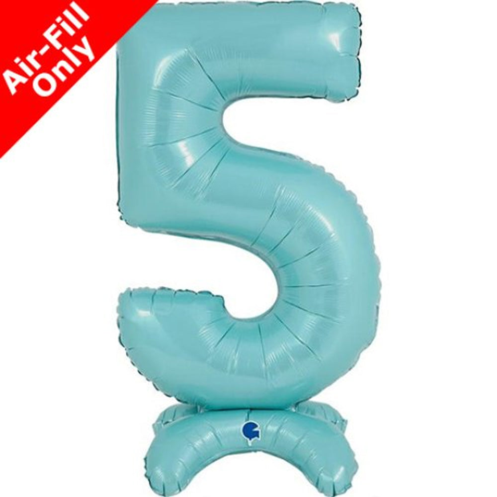 Pastel Blue Number 5 Standup Foil Balloon - 25" - No Helium Required!