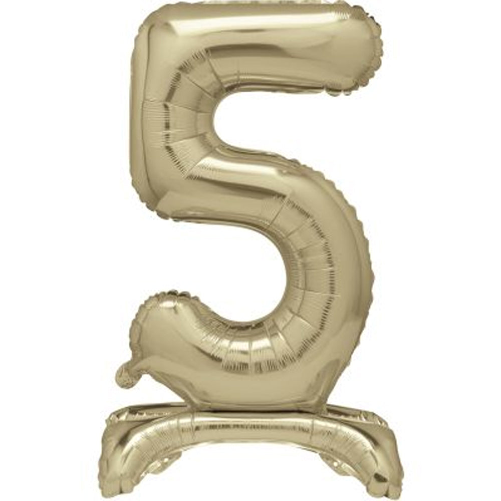 Gold Number 5 Standing Foil Balloon - No Helium Required - 30"