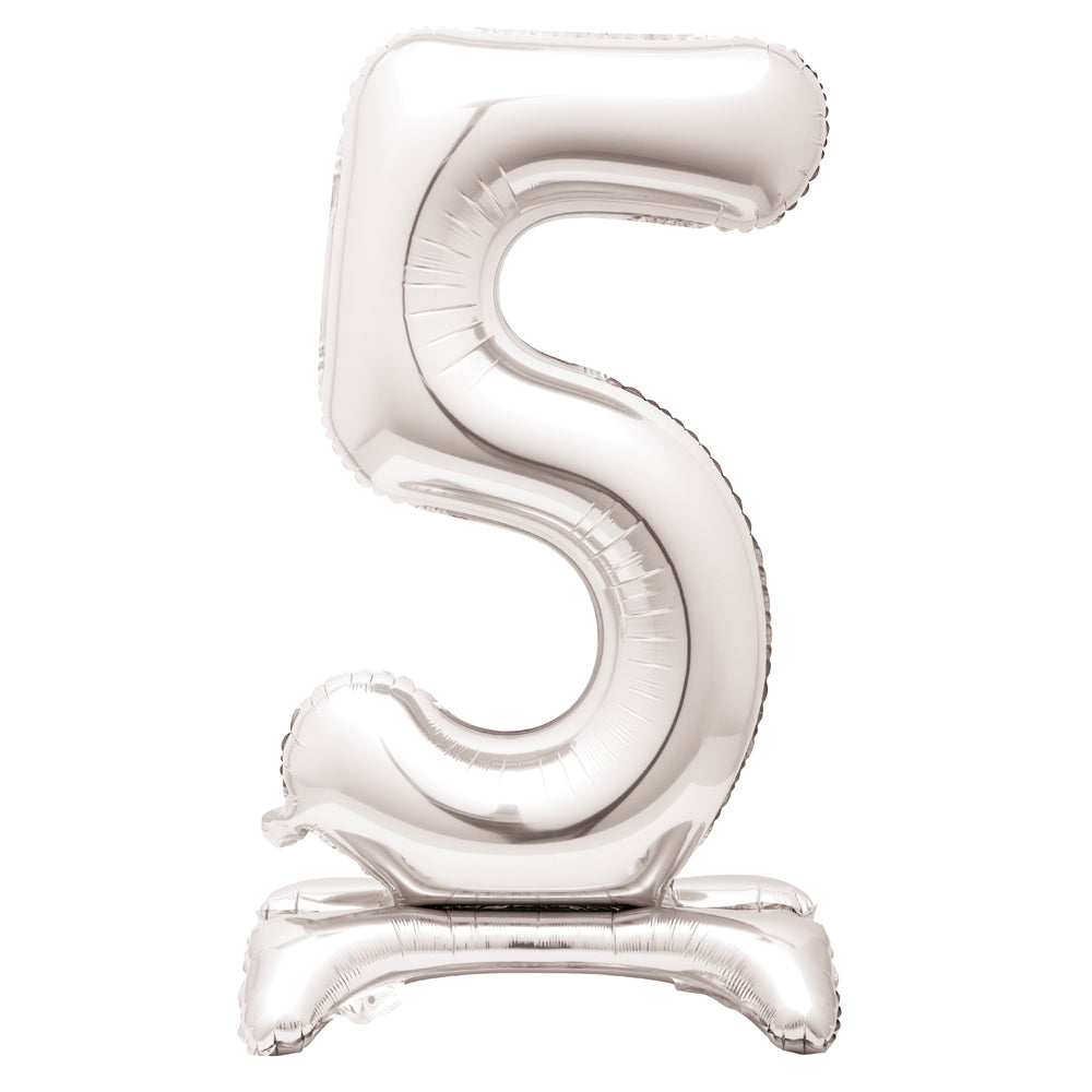 Silver Number 5 Standing Foil Balloon - No Helium Required! - 30"