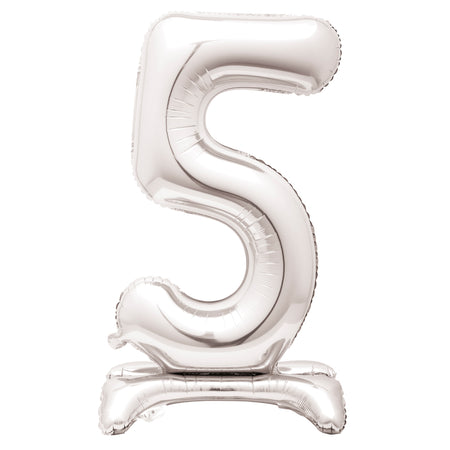 Silver Number 5 Standing Foil Balloon - No Helium Required! - 30
