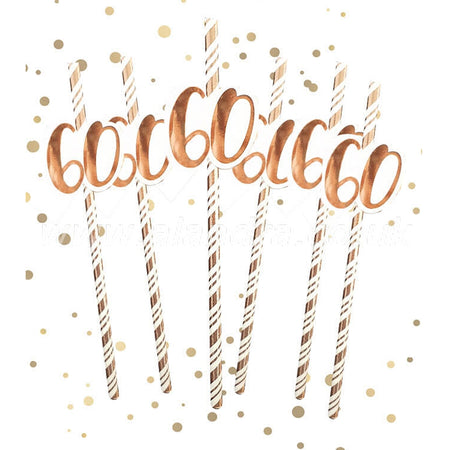 60th Birthday Rose Gold Straws - Pack of 6