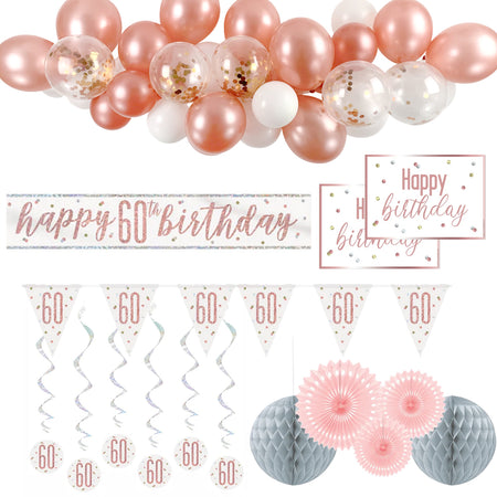 60th Birthday Rose Gold Glitz Decoration Pack