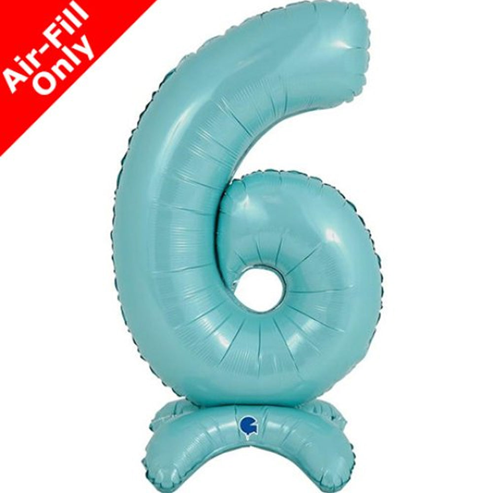 Pastel Blue Number 6 Standup Foil Balloon - 25" - No Helium Required!