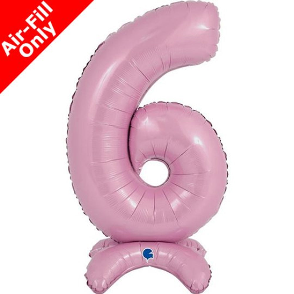 Pastel Pink Number 6 Standup Foil Balloon - 25" - No Helium Required!