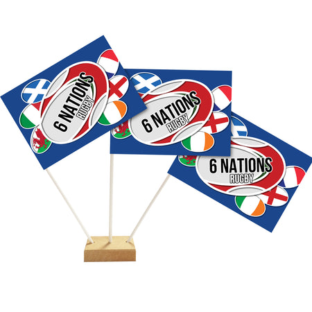 6 Nations Rugby Paper Table Flag 15cm on 30cm Pole