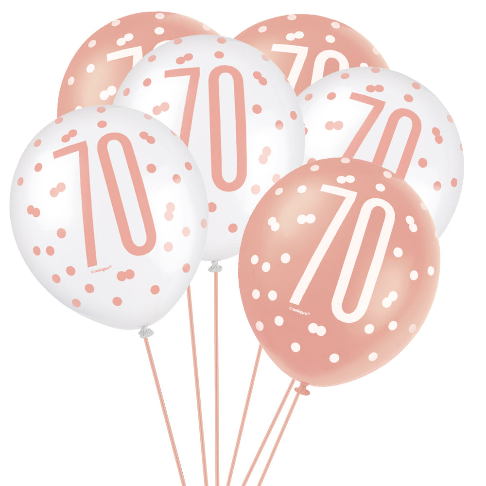 Birthday Glitz Rose Gold 70th Pearlised Latex Balloons - 12" - Pack of 6