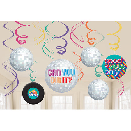 70's Disco Fever Swirl Decorations - Pack of 12