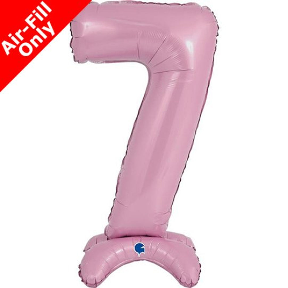 Pastel Pink Number 7 Standup Foil Balloon - 25" - No Helium Required!