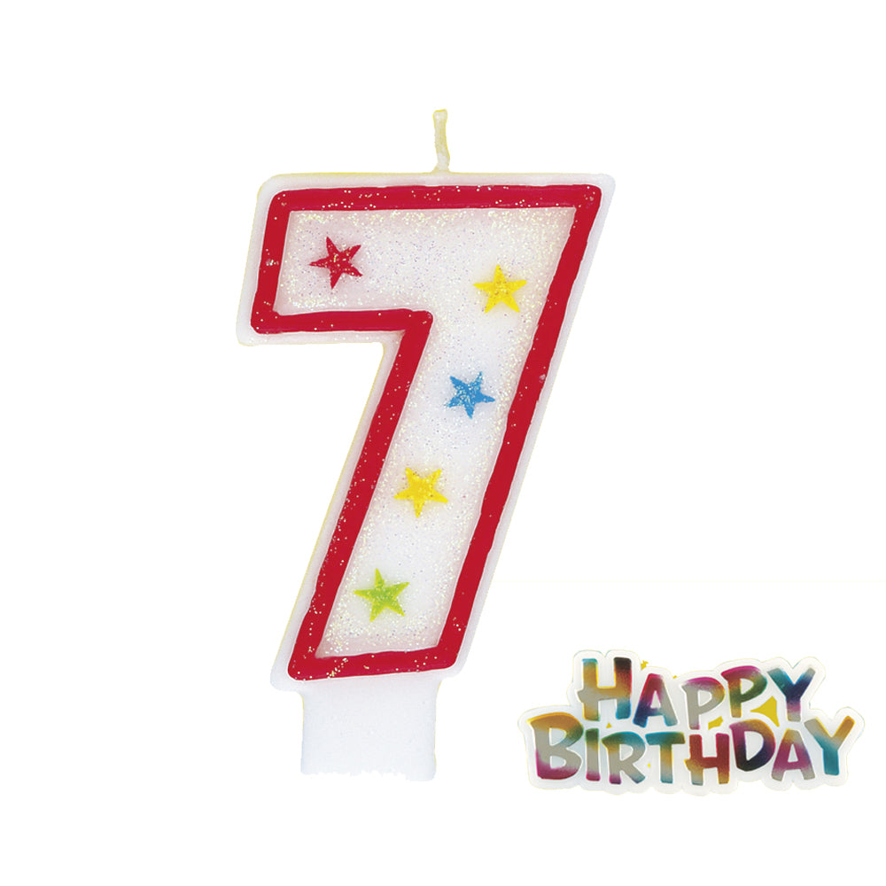 Glitter Stars Number Candle '7' with Happy Birthday Decoration