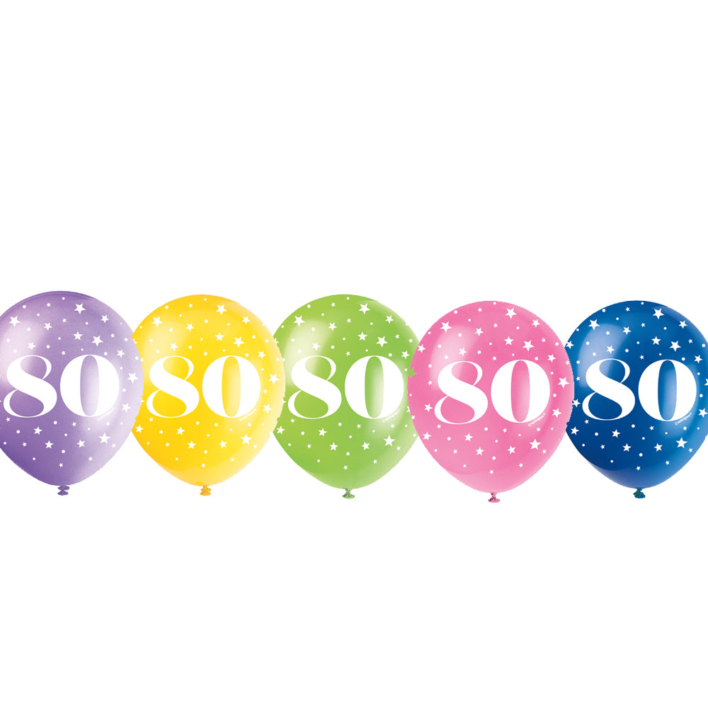 80th Birthday Latex Balloons 11" - Assorted - Pack of 5